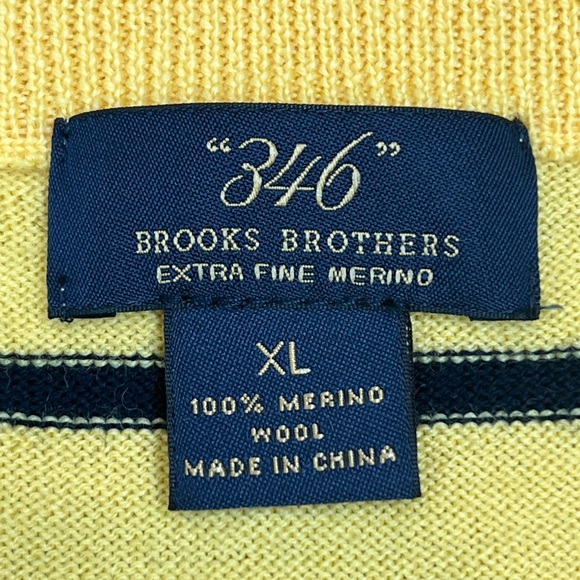 346 Brooks Brothers V-Neck Merino Wool Sweater Sz XL Yellow Navy Blue Stripe - Picture 3 of 12